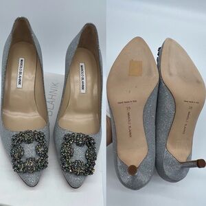 Authentic Manolo Blahnik classic silver Hangisi 70mm